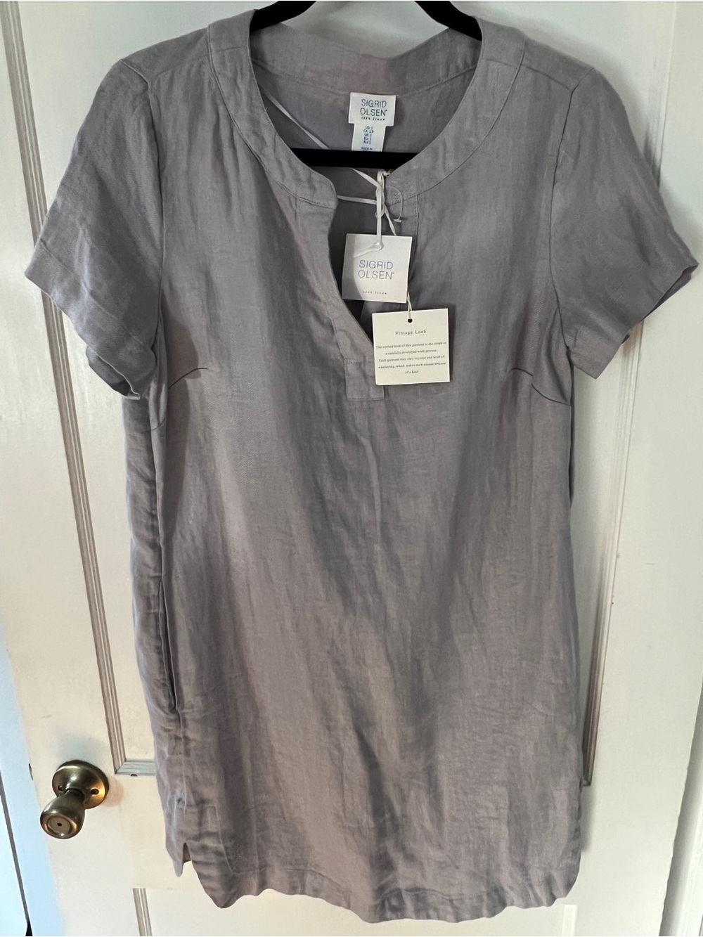 Sigrid Olsen Light Gray Short-Sleeve Linen Tunic Dress NWT Sz S